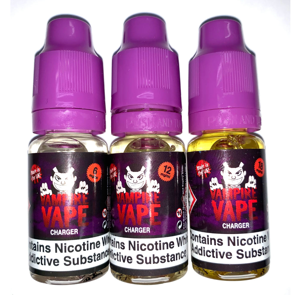 Vampire Vape Charger E-Liquid - 6mg, 12mg & 18mg - 50ml, 100ml, 200ml eJuicey & Wholesale Coils Vampire Vape Charger E-Liquid - 6mg, 12mg & 18mg - 50ml, 100ml, 200ml eJuicey & Wholesale Coils