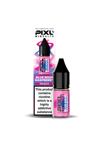 Blue Sour Raspberry PIXL Nic Salt e-liquid in 10mg or 20mg strength and available in packs of 5 or 10 bottles.
