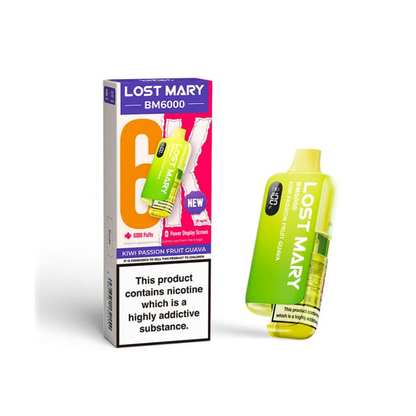 LOST MARY BM6000 KIWI PASSION FRUIT GUAVA 5 OR 10 PACKS