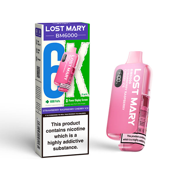 STRAWBERRY RASPBERRY CHERRY ICE LOST MARY BM6000 5 OR 10 PACKS