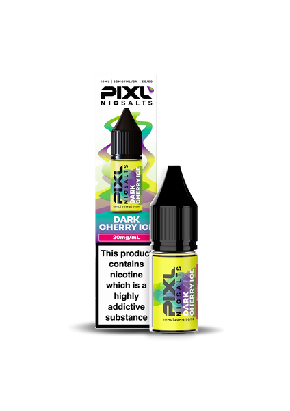 Dark Cherry Ice PIXL Nic Salts in 10mg and 20mg strengths and available in packs of 5 or 10 bottles.