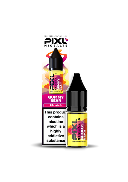 Gummy Bear PIXL Nic Salts Liquid in 10mg and 20mg strengths, available in 5 packs or 10 packs.
