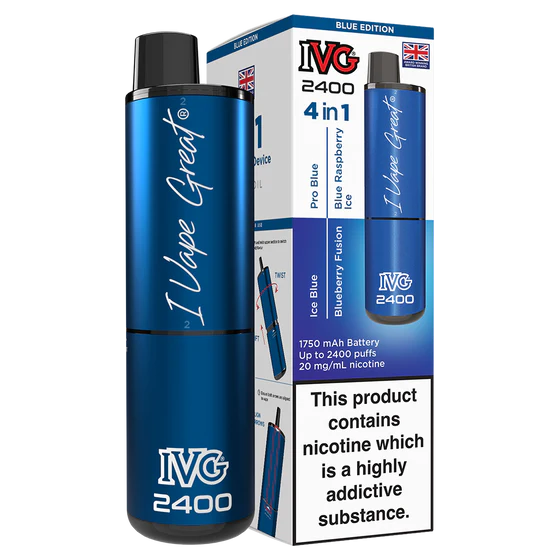 IVG 2400 BLUE EDITION RECHARGEABLE DISPOSABLE VAPE BARS (PACK OF 3)