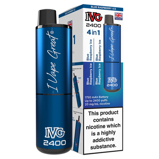 IVG 2400 BLUE RASPBERRY ICE RECHARGEABLE DISPOSABLE VAPE BARS (PACK OF 3)