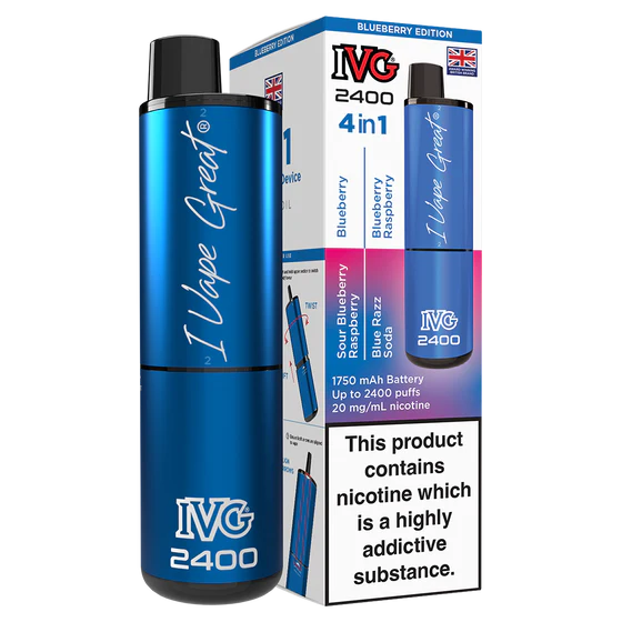 IVG 2400 BLUEBERRY VAPE BARS - RECHARGEABLE DISPOSABLE (PACK OF 3)