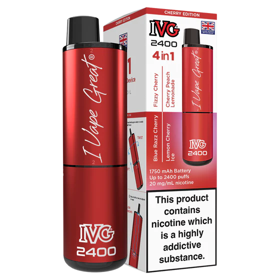 IVG 2400 CHERRY EDITION RECHARGEABLE DISPOSABLE VAPE BARS (PACK OF 3)