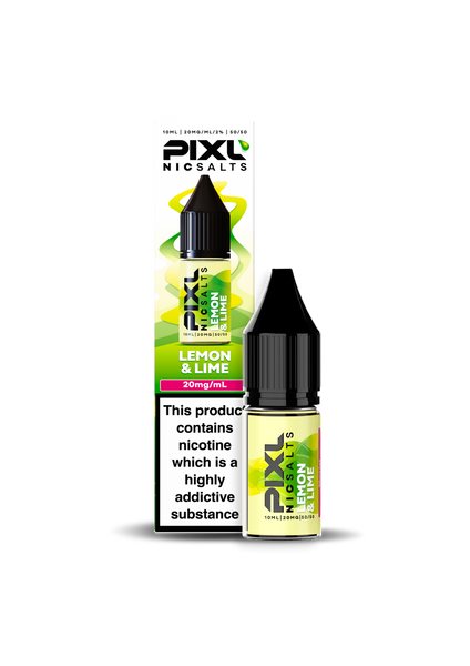 Lemon and Lime PIXL Nic Salts in 10mg and 20mg strengths, available in multi-packs of 5 and 10 bottles.