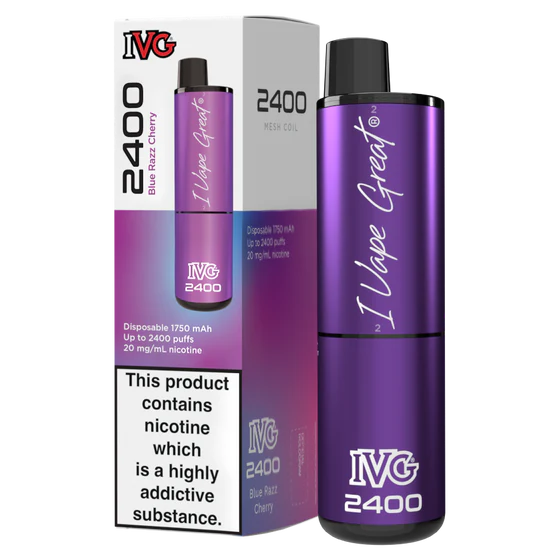 IVG 2400 BLUE RAZZ CHERRY RECHARGEABLE DISPOSABLE VAPE BARS (PACK OF 3)