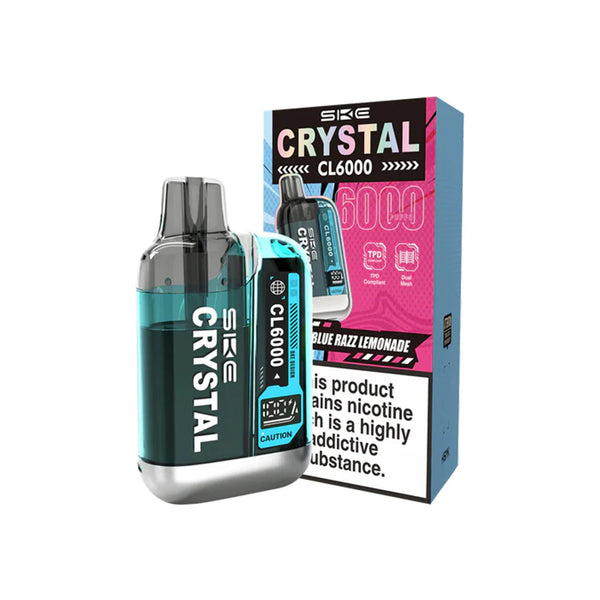 SKE Crystal CL6000 Pod Kits, Dual Mesh, up to 6000 Puffs, Replaceable Pods, 20mg